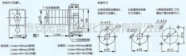 LW5-16系列万能转换开关外形和安装尺寸